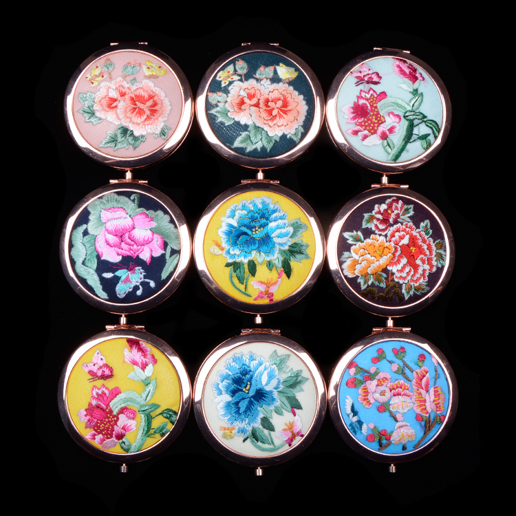 未央化妆随身镜精品出国送礼刺绣中国风古风摄影 手绣镜子